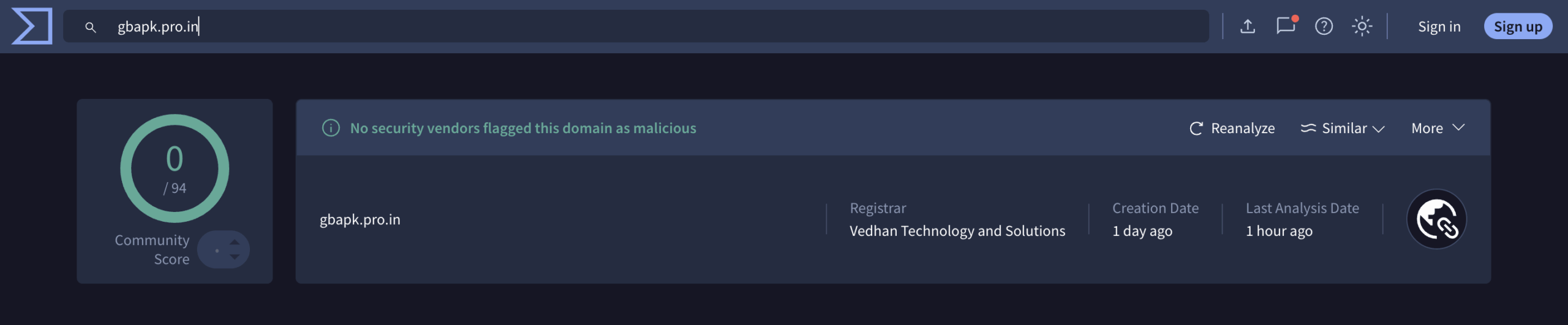 GB WhatsApp Pro VirusTotal Report